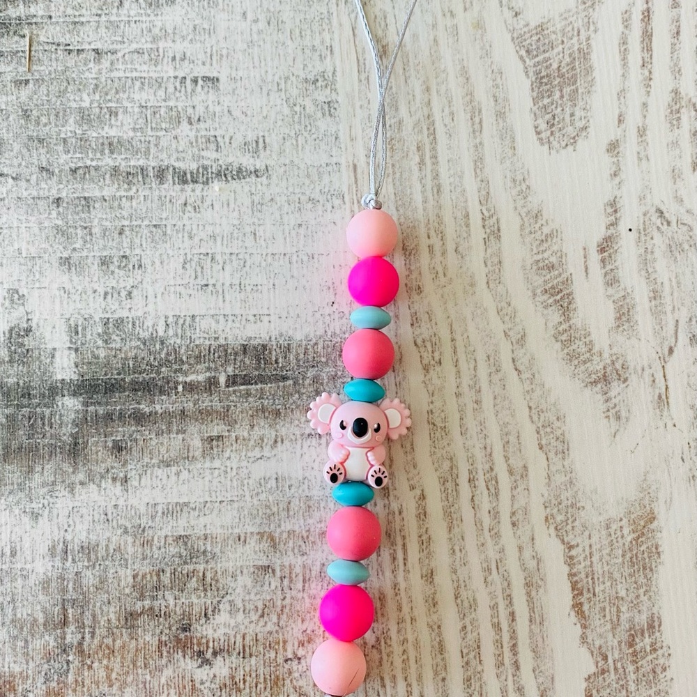 Pink and Teal Koala Silicone Beaded Pacifier Holder